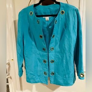 RAFAEL Turquoise Open-Front Jacket with Gold Grommet Detail